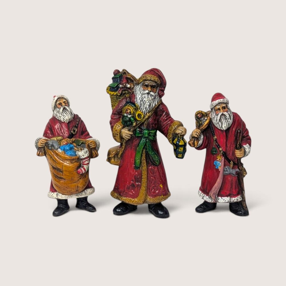 Set Of 3 Vintage Plastic Santa Figurines And Ornament